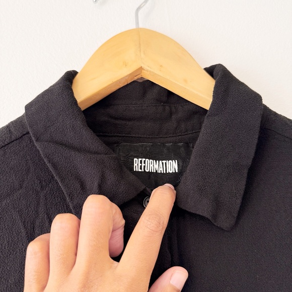 reformation black silky button up shirt capris pant matching set - Picture 5 of 6